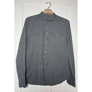 John Varvatos Shirt Mens Large Gray White Checked Button Up Long Sleeve Cotton